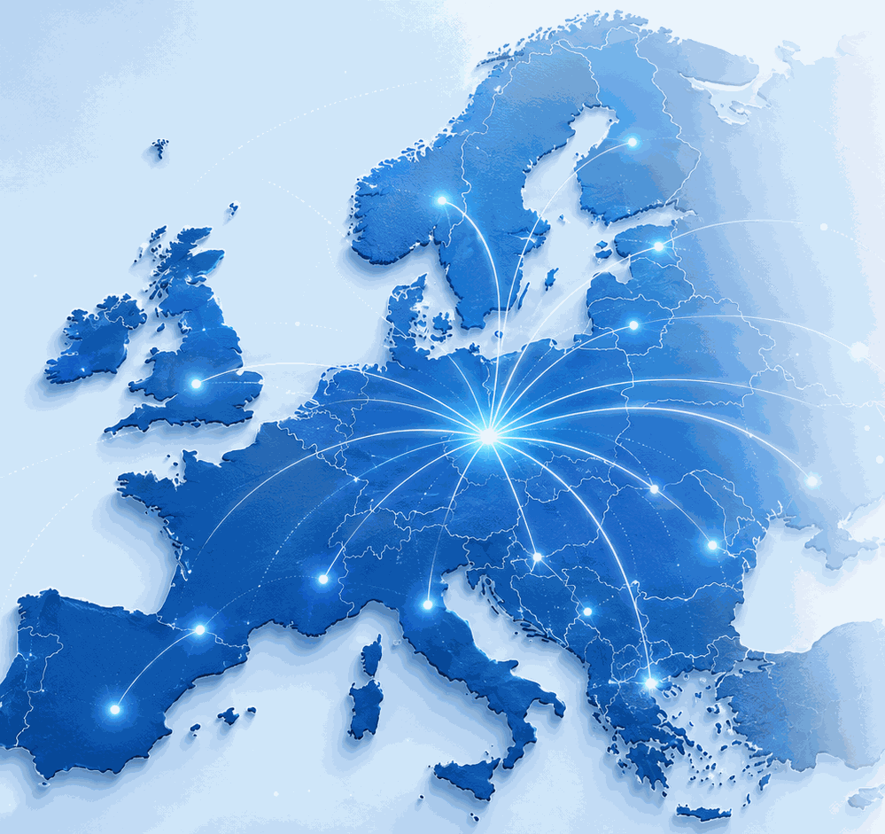 Map of Europe with partner network connections
